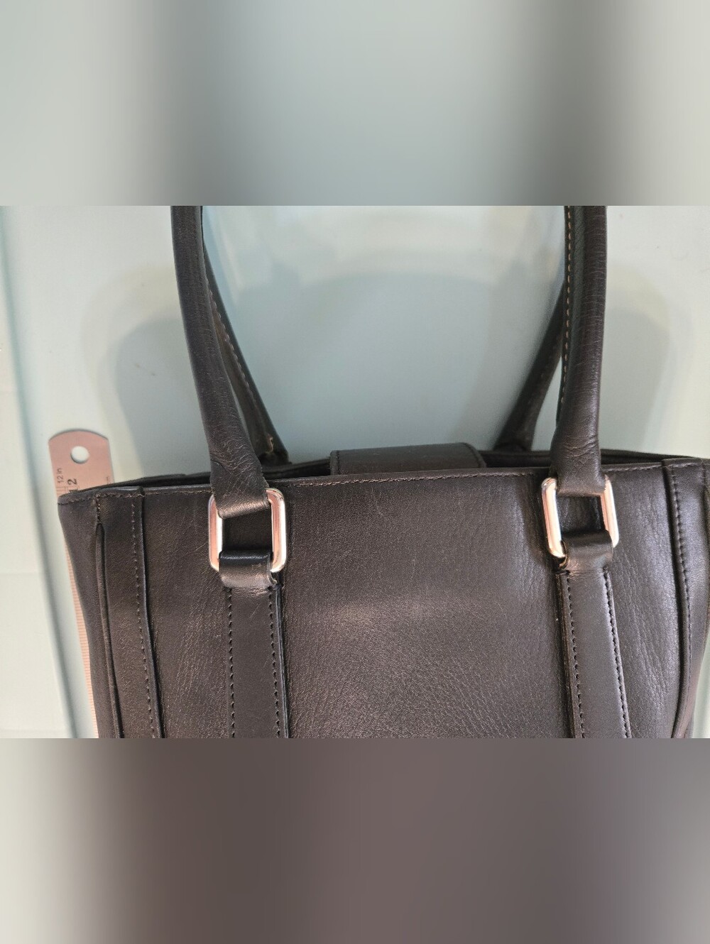 Vintage Coach Black Leather Bonnie Legacy Slim Tote Bag #9422 - Picture 10 of 16